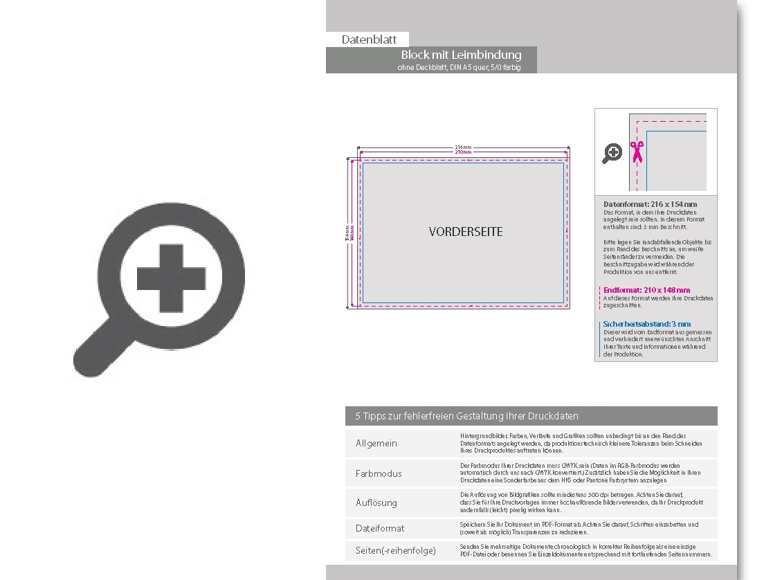 Product Bild block_mit_leimbindung__din_a5_quer__100_blatt__5_0_farbig_einseitig_bedruckt_(cmyk_4-farbig_+_1_sonderfarbe_hks_oder_pantone)
